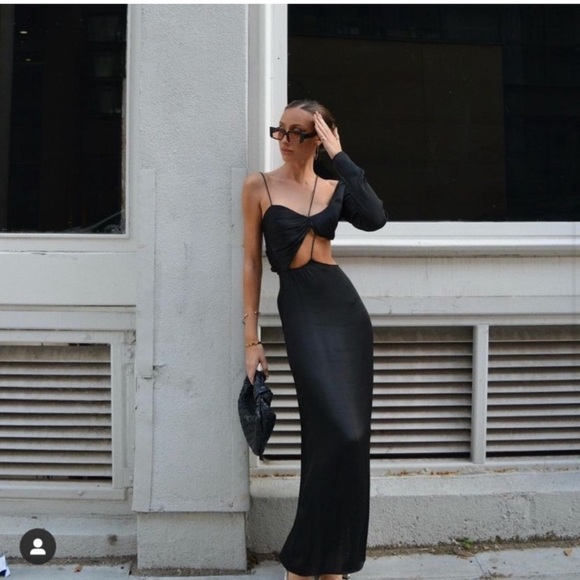 ZARA WOMAN NWT BLACK CUT OUT MIDI DRESS SIZE LARGE - Picture 6 of 13